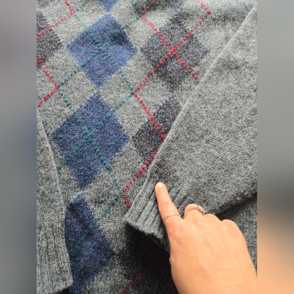 Vintage Cambridge Classics Sweater Men's XL Argyle Shetland 100%  Wool Gray - Picture 11 of 13